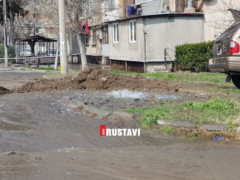 რუსთავში მიწიდან წყალმა ამოხეთქა [photo]